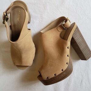 Aldo Tan Mules with Chunky Heel and Studded Detail